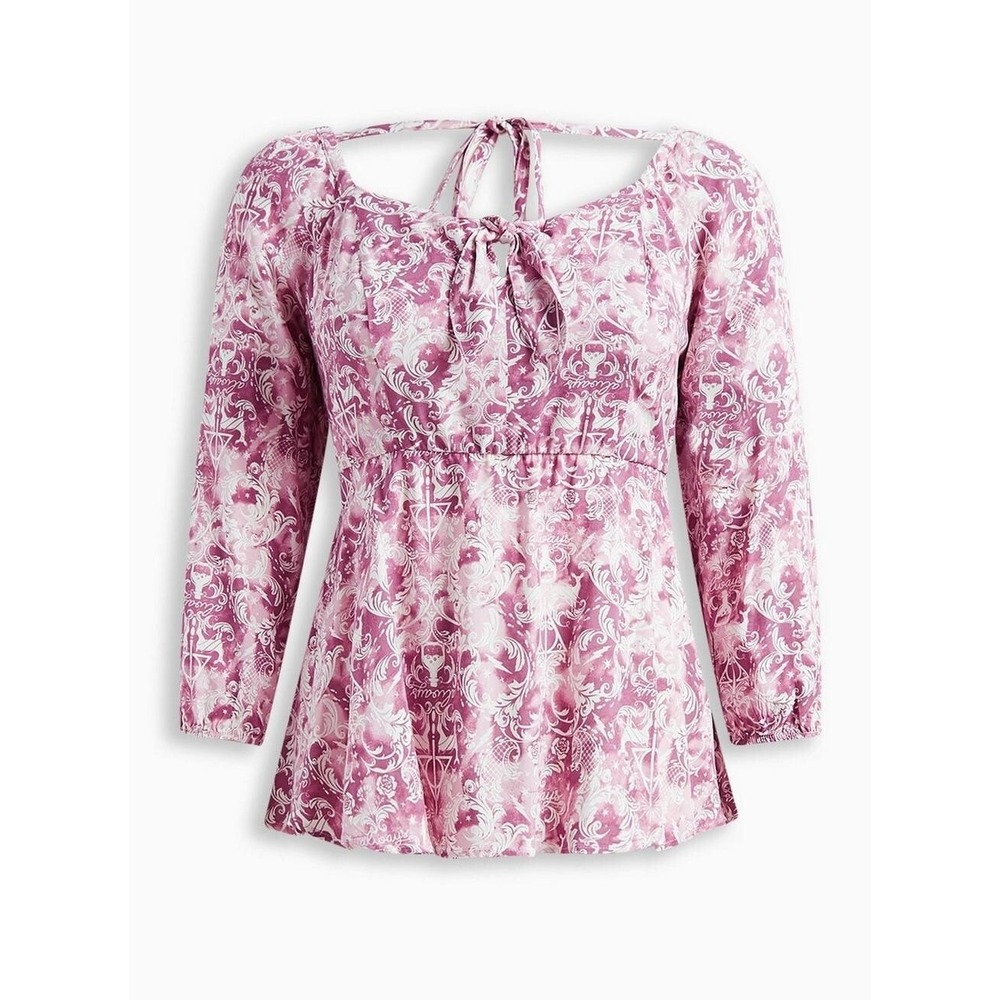 Wizarding World Of Harry Potter Torrid Pink Peplum Blouse Challis Tie Size 1 1X